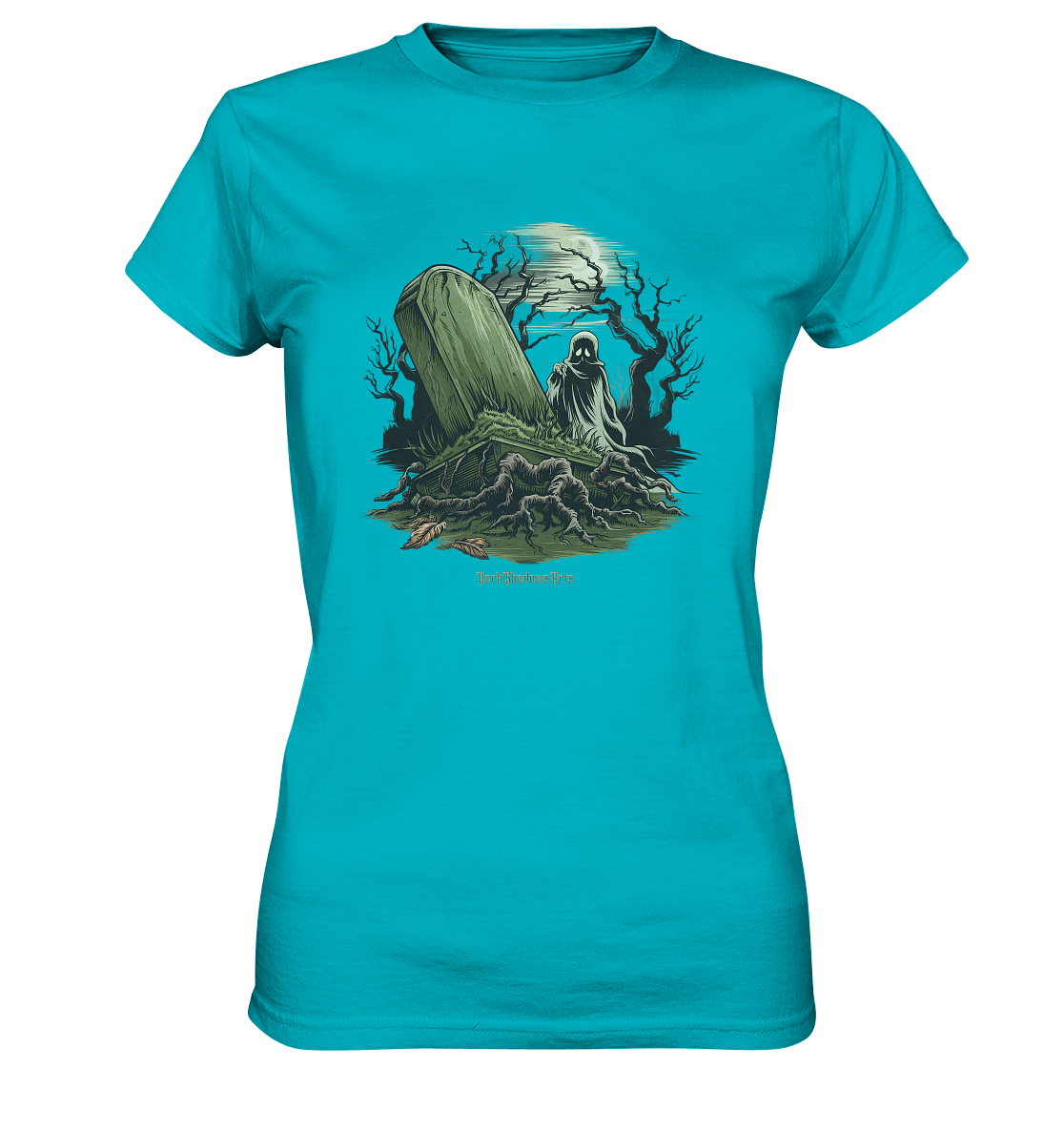Düsterer Friedhof bei Nacht - Geist vor verfallenem Grabstein in mystischer Atmosphäre - Ladies Premium Shirt | Lady - Shirts | Dark Shadows Arts