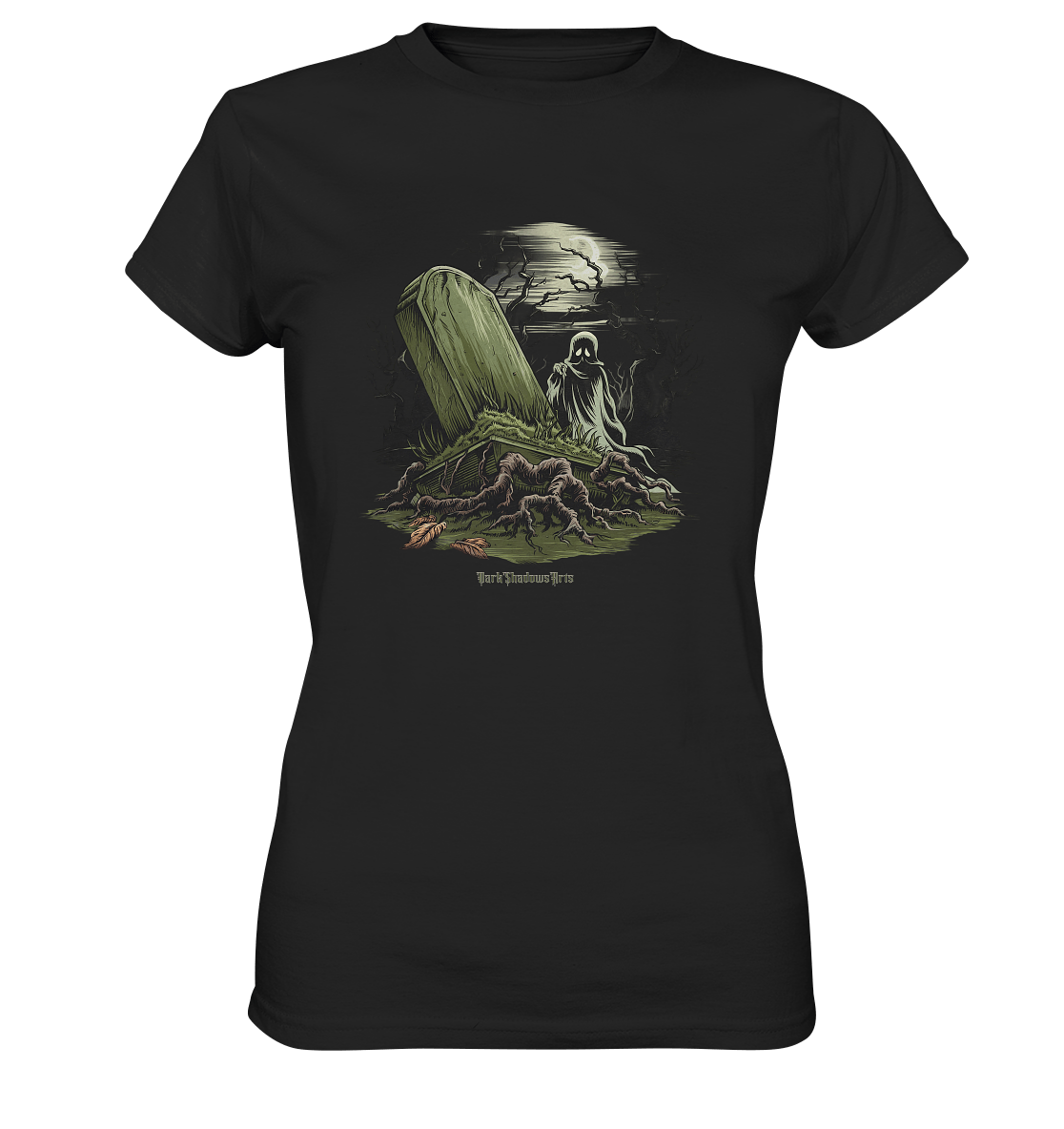 Düsterer Friedhof bei Nacht - Geist vor verfallenem Grabstein in mystischer Atmosphäre - Ladies Premium Shirt | Lady - Shirts | Dark Shadows Arts