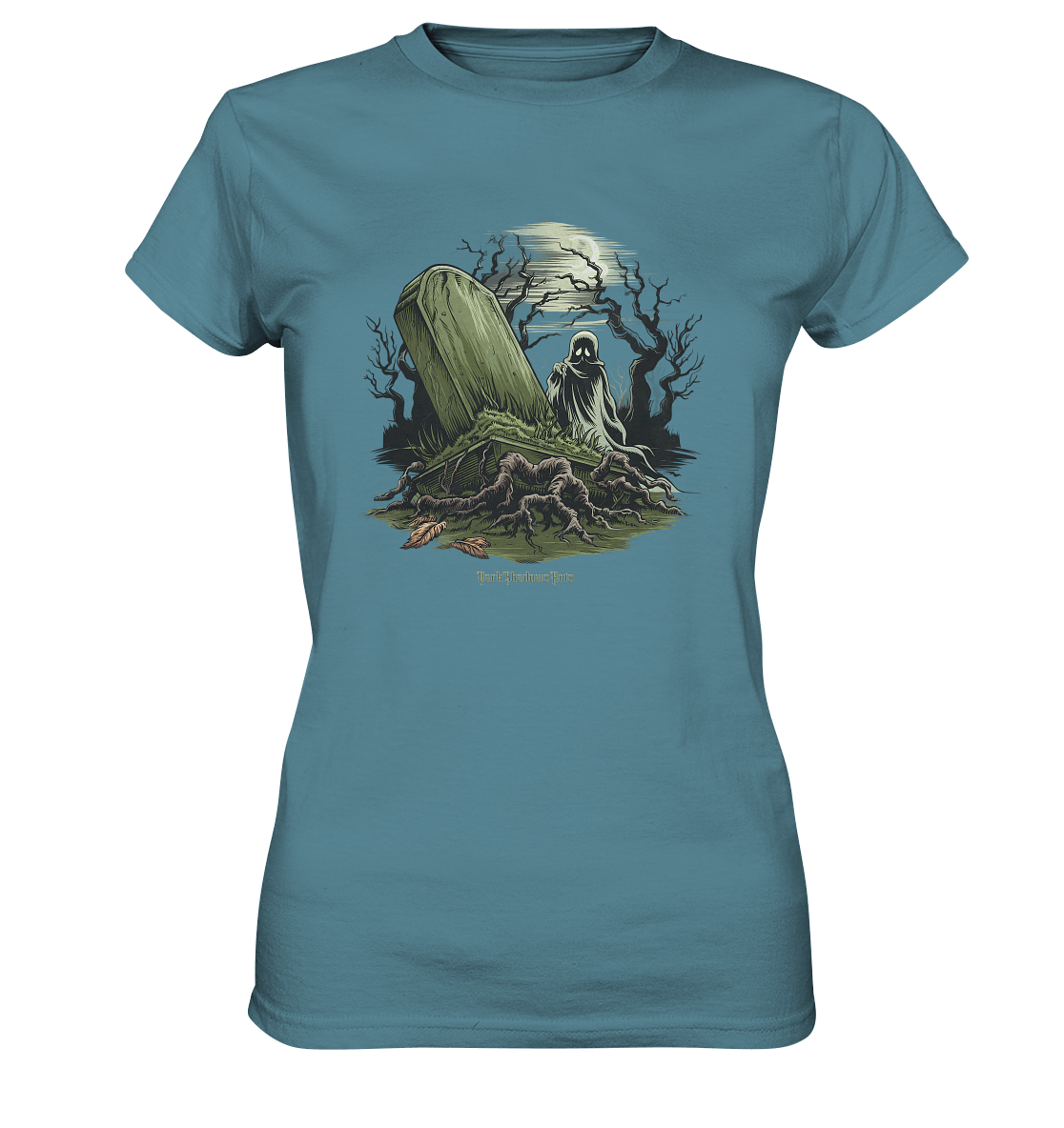 Düsterer Friedhof bei Nacht - Geist vor verfallenem Grabstein in mystischer Atmosphäre - Ladies Premium Shirt | Lady - Shirts | Dark Shadows Arts