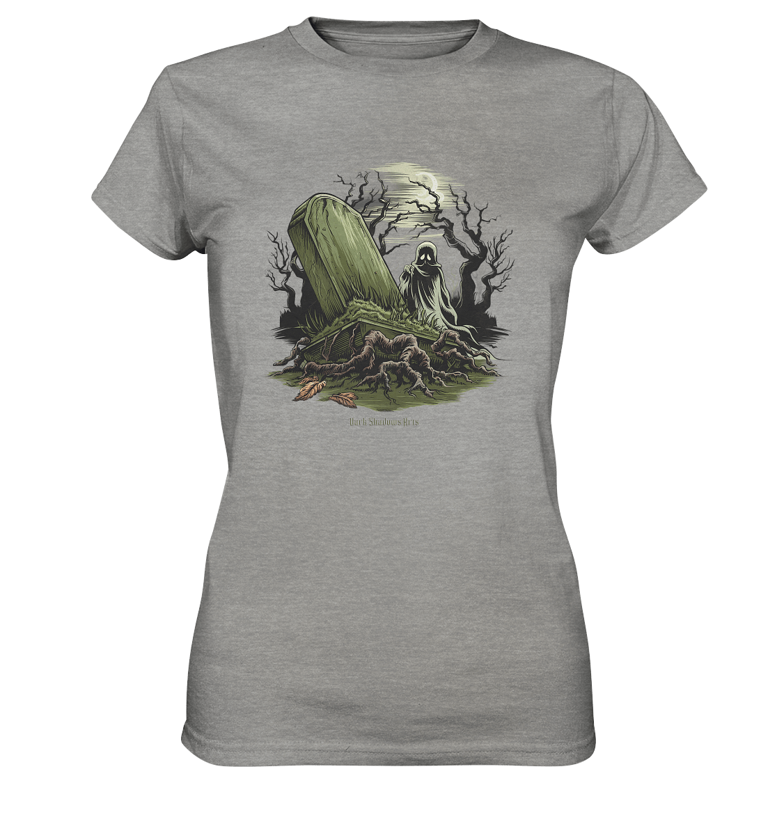 Düsterer Friedhof bei Nacht - Geist vor verfallenem Grabstein in mystischer Atmosphäre - Ladies Premium Shirt | Lady - Shirts | Dark Shadows Arts