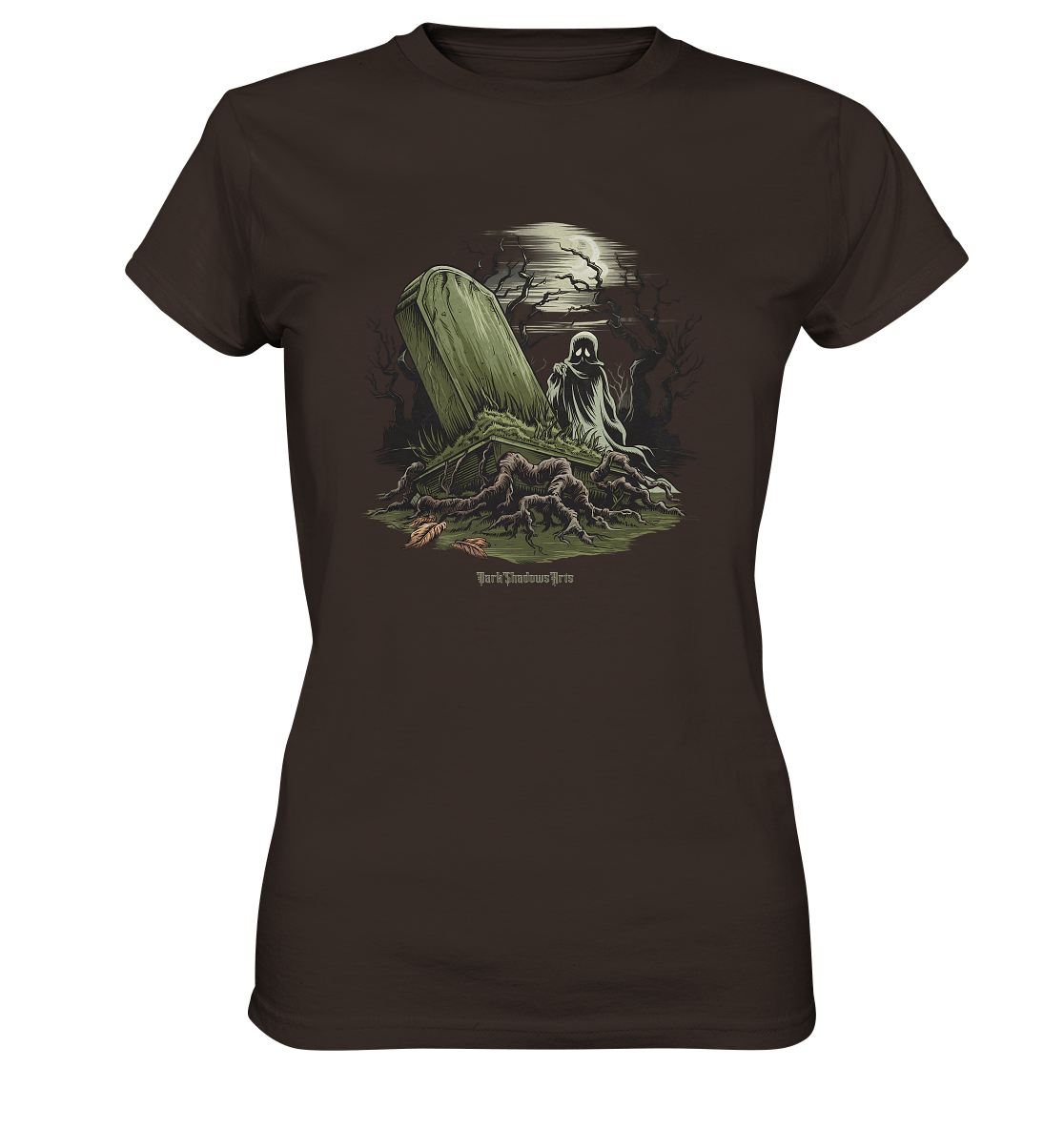 Düsterer Friedhof bei Nacht - Geist vor verfallenem Grabstein in mystischer Atmosphäre - Ladies Premium Shirt | Lady - Shirts | Dark Shadows Arts