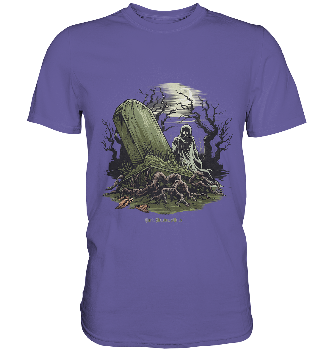 Düsterer Friedhof bei Nacht - Geist vor verfallenem Grabstein in mystischer Atmosphäre - Premium Shirt | Unisex - Shirts | Dark Shadows Arts