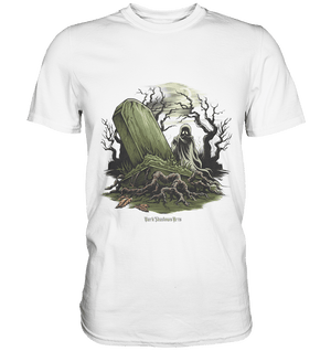 Düsterer Friedhof bei Nacht - Geist vor verfallenem Grabstein in mystischer Atmosphäre - Premium Shirt | Unisex - Shirts | Dark Shadows Arts