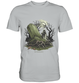 Düsterer Friedhof bei Nacht - Geist vor verfallenem Grabstein in mystischer Atmosphäre - Premium Shirt | Unisex - Shirts | Dark Shadows Arts