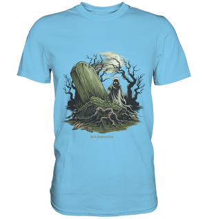 Düsterer Friedhof bei Nacht - Geist vor verfallenem Grabstein in mystischer Atmosphäre - Premium Shirt | Unisex - Shirts | Dark Shadows Arts