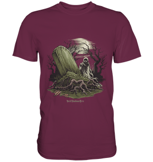 Düsterer Friedhof bei Nacht - Geist vor verfallenem Grabstein in mystischer Atmosphäre - Premium Shirt | Unisex - Shirts | Dark Shadows Arts