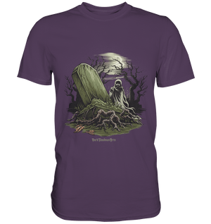 Düsterer Friedhof bei Nacht - Geist vor verfallenem Grabstein in mystischer Atmosphäre - Premium Shirt | Unisex - Shirts | Dark Shadows Arts