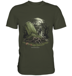 Düsterer Friedhof bei Nacht - Geist vor verfallenem Grabstein in mystischer Atmosphäre - Premium Shirt | Unisex - Shirts | Dark Shadows Arts