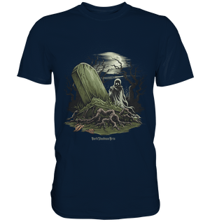 Düsterer Friedhof bei Nacht - Geist vor verfallenem Grabstein in mystischer Atmosphäre - Premium Shirt | Unisex - Shirts | Dark Shadows Arts