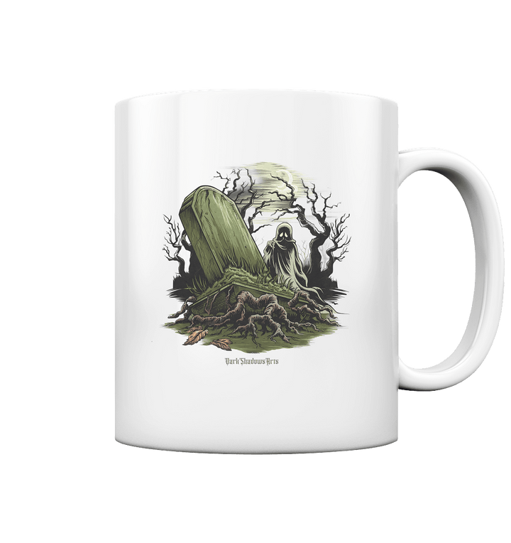Düsterer Friedhof bei Nacht - Geist vor verfallenem Grabstein in mystischer Atmosphäre - Tasse glossy | Trinkgefäße | Dark Shadows Arts