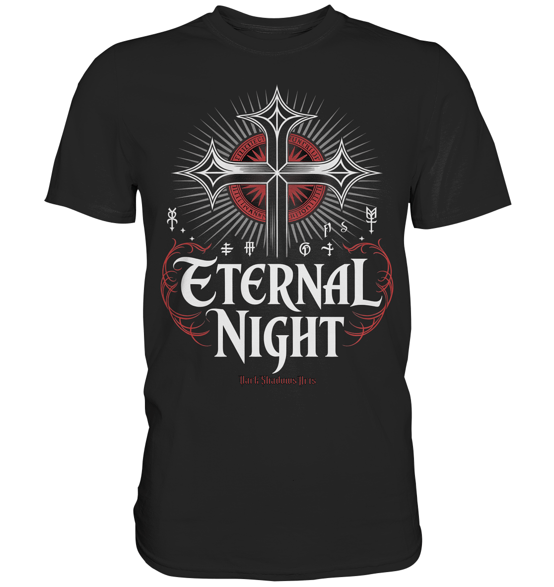 ETERNAL NIGHT – Mystisches gotisches Design mit Kreuz und Symbolen - Premium Shirt | Unisex - Shirts | Dark Shadows Arts