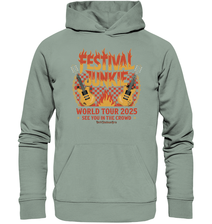 festival junkie - world tour 2025 - rock music passion - Organic Hoodie | Hoodies | Dark Shadows Arts