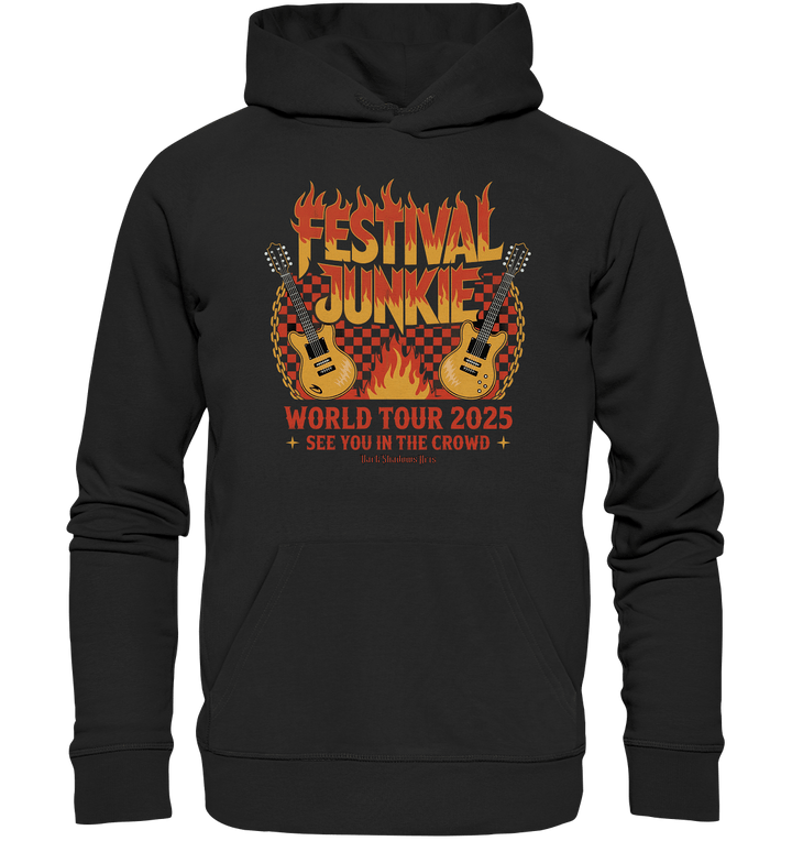 festival junkie - world tour 2025 - rock music passion - Organic Hoodie | Hoodies | Dark Shadows Arts