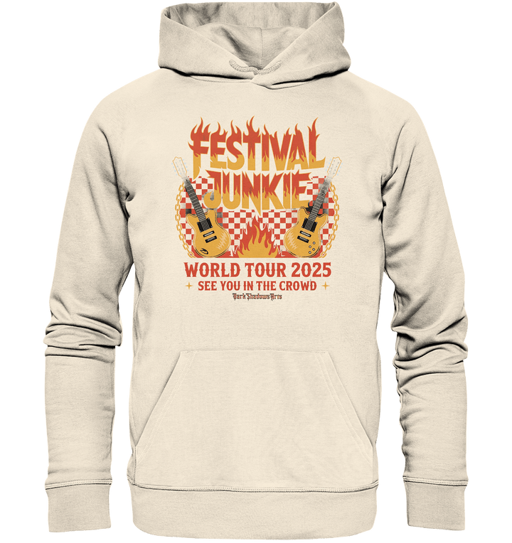 festival junkie - world tour 2025 - rock music passion - Organic Hoodie | Hoodies | Dark Shadows Arts