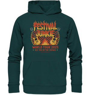 festival junkie - world tour 2025 - rock music passion - Organic Hoodie | Hoodies | Dark Shadows Arts