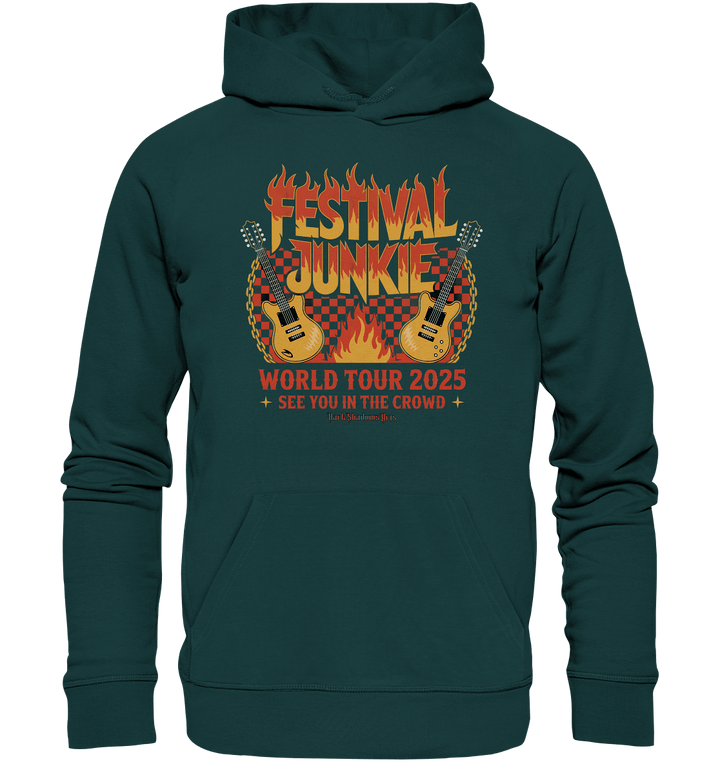 festival junkie - world tour 2025 - rock music passion - Organic Hoodie | Hoodies | Dark Shadows Arts