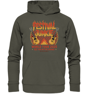 festival junkie - world tour 2025 - rock music passion - Organic Hoodie | Hoodies | Dark Shadows Arts