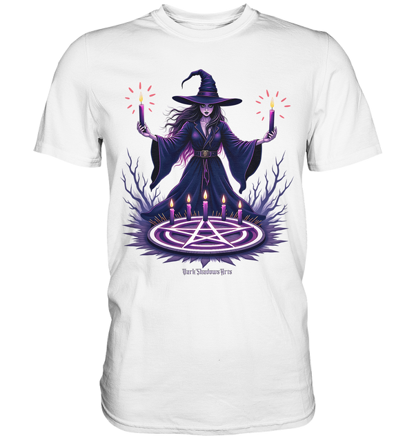 Hexen Illustration mit lila Kerzen und Pentagramm - Premium Shirt