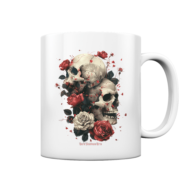 Makabre Eleganz Schädel und Rosen Kunst - Tasse glossy