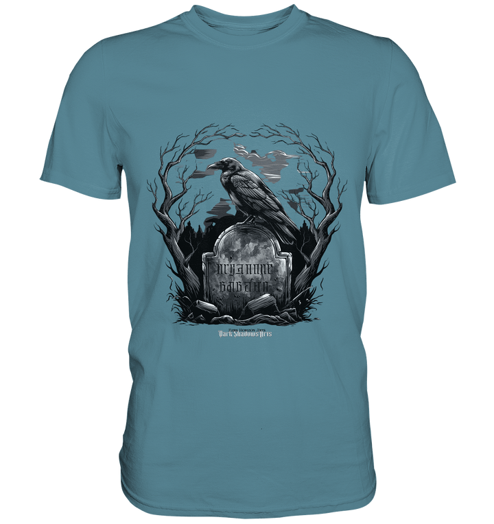 Gotische Nachtszene: Rabe auf verwittertem Grabstein - Premium Shirt | Unisex - Shirts | Dark Shadows Arts