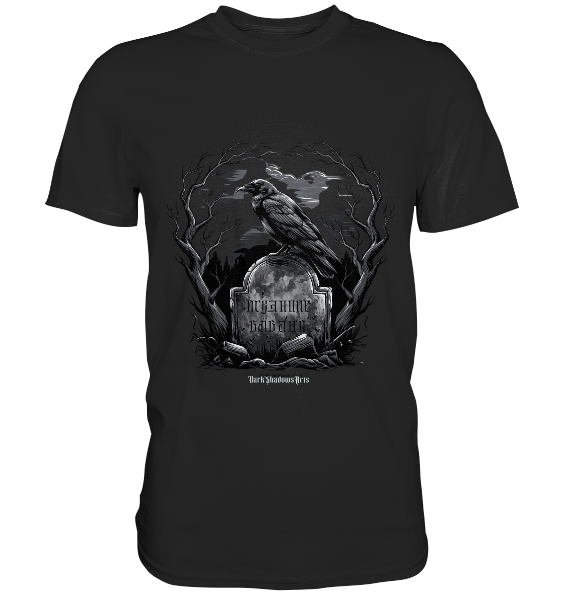 Gotische Nachtszene: Rabe auf verwittertem Grabstein - Premium Shirt | Unisex - Shirts | Dark Shadows Arts