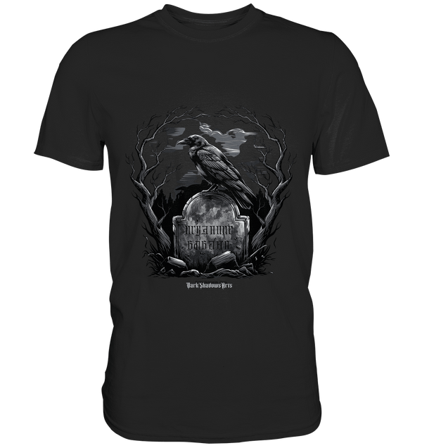 Gotische Nachtszene: Rabe auf verwittertem Grabstein - Premium Shirt | Unisex - Shirts | Dark Shadows Arts