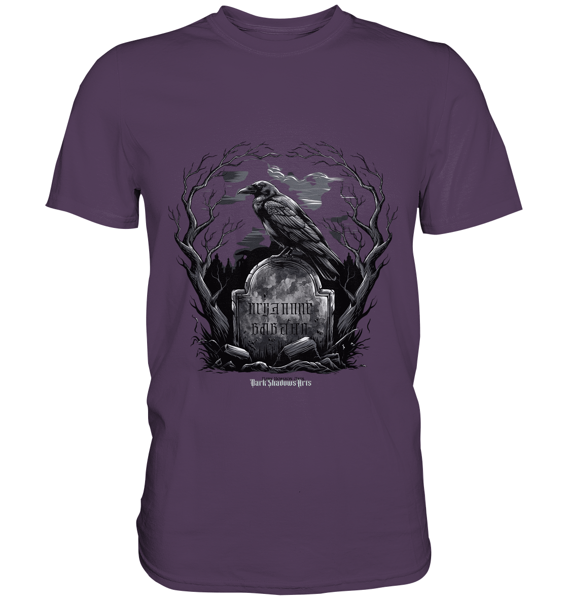 Gotische Nachtszene: Rabe auf verwittertem Grabstein - Premium Shirt | Unisex - Shirts | Dark Shadows Arts