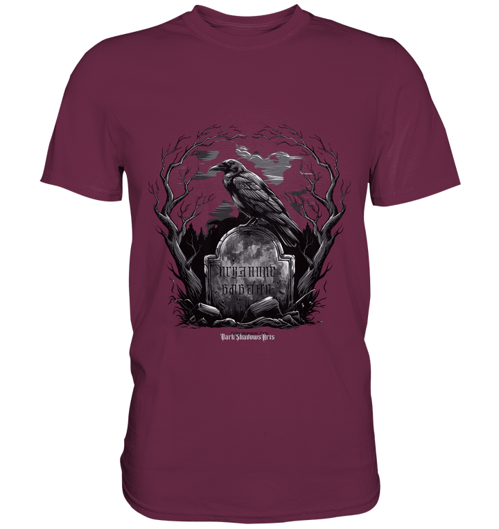Gotische Nachtszene: Rabe auf verwittertem Grabstein - Premium Shirt | Unisex - Shirts | Dark Shadows Arts