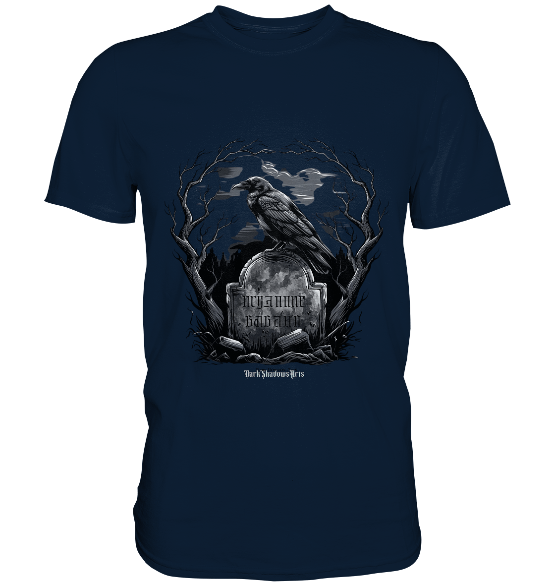 Gotische Nachtszene: Rabe auf verwittertem Grabstein - Premium Shirt | Unisex - Shirts | Dark Shadows Arts