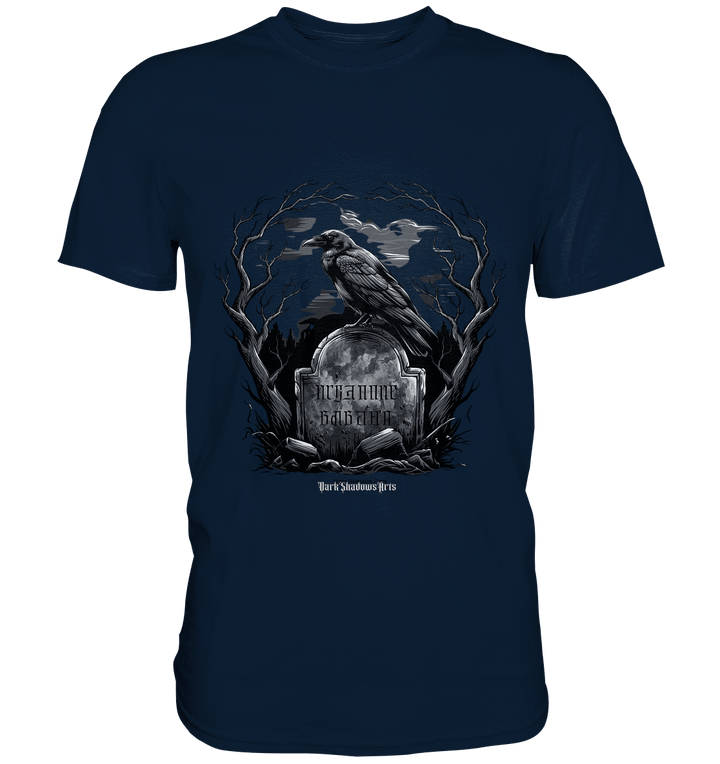 Gotische Nachtszene: Rabe auf verwittertem Grabstein - Premium Shirt | Unisex - Shirts | Dark Shadows Arts