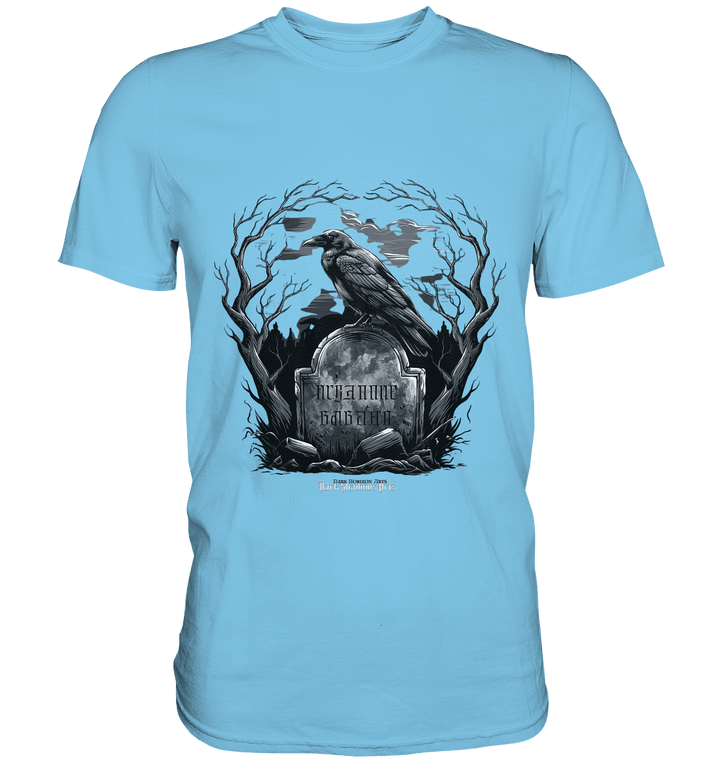 Gotische Nachtszene: Rabe auf verwittertem Grabstein - Premium Shirt | Unisex - Shirts | Dark Shadows Arts