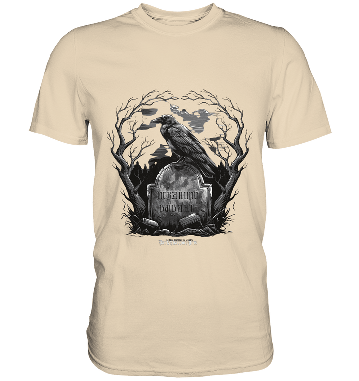Gotische Nachtszene: Rabe auf verwittertem Grabstein - Premium Shirt | Unisex - Shirts | Dark Shadows Arts