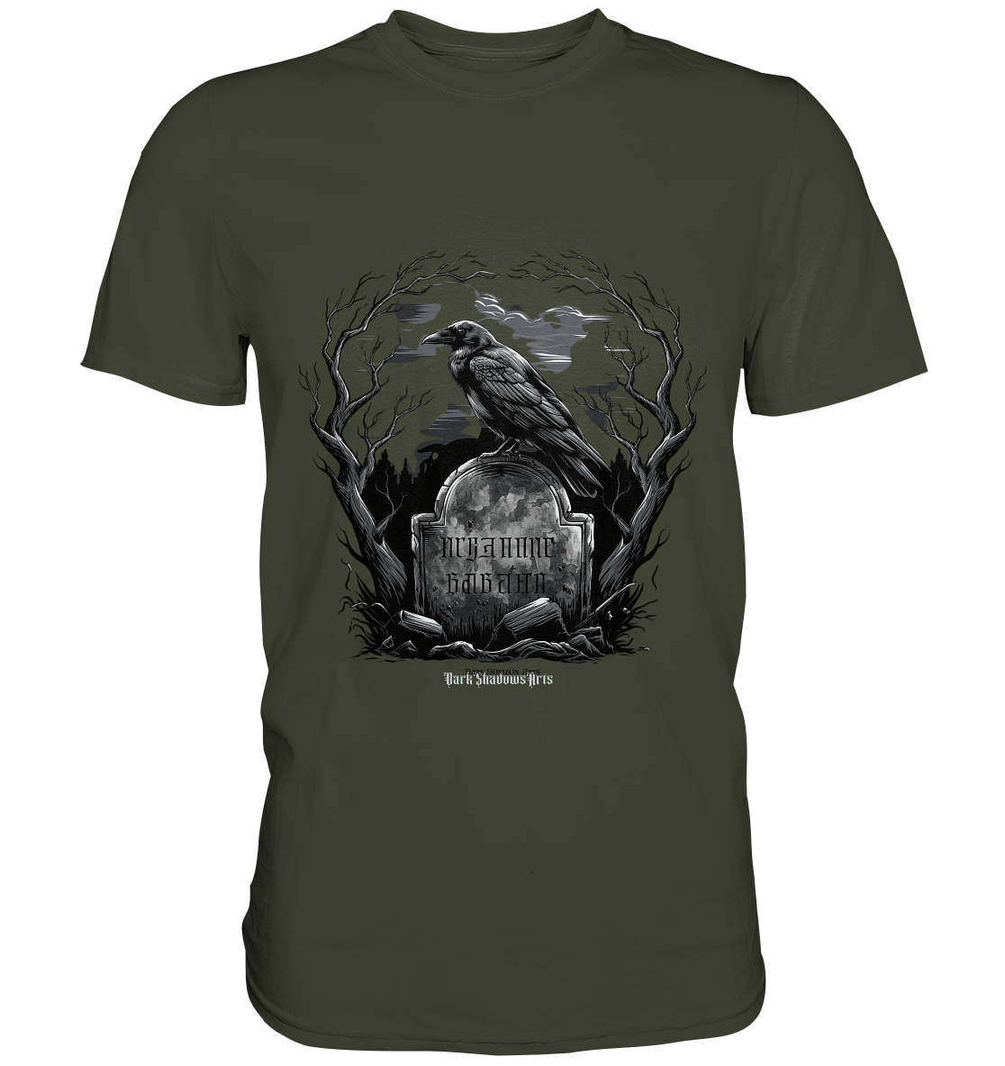 Gotische Nachtszene: Rabe auf verwittertem Grabstein - Premium Shirt | Unisex - Shirts | Dark Shadows Arts