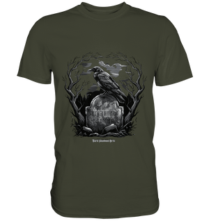Gotische Nachtszene: Rabe auf verwittertem Grabstein - Premium Shirt | Unisex - Shirts | Dark Shadows Arts