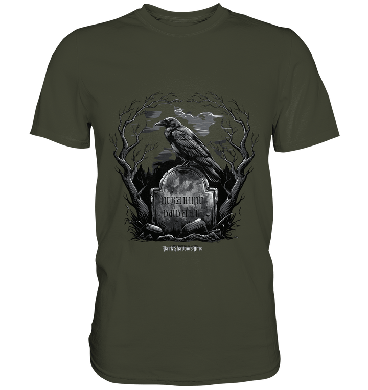 Gotische Nachtszene: Rabe auf verwittertem Grabstein - Premium Shirt | Unisex - Shirts | Dark Shadows Arts
