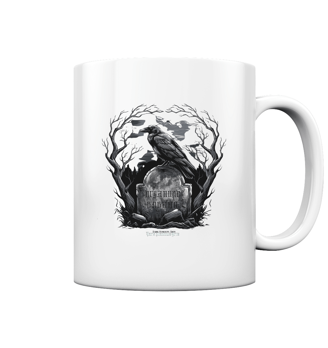 Gotische Nachtszene: Rabe auf verwittertem Grabstein - Tasse glossy | Trinkgefäße | Dark Shadows Arts