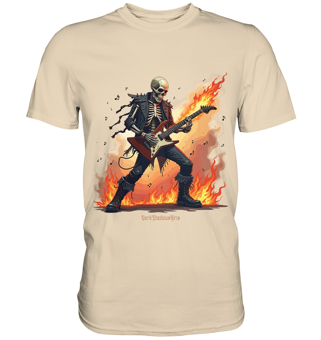 Guitar Rebellion - Skelettmusiker mit Feuer - Premium Shirt | Unisex - Shirts | Dark Shadows Arts