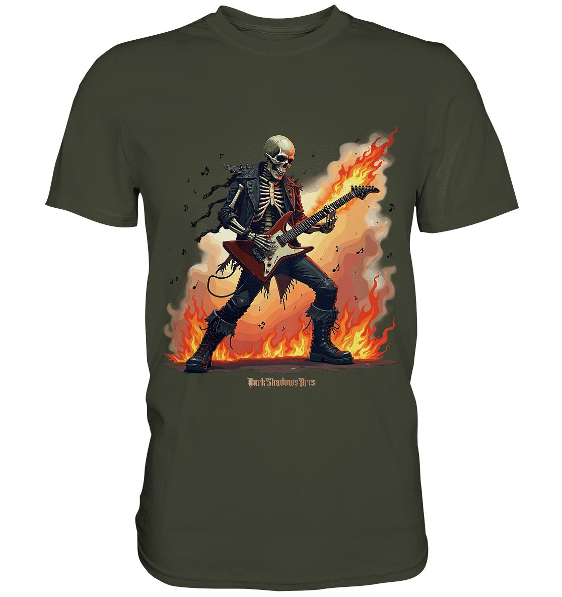 Guitar Rebellion - Skelettmusiker mit Feuer - Premium Shirt | Unisex - Shirts | Dark Shadows Arts