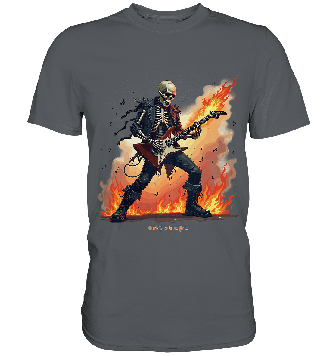 Guitar Rebellion - Skelettmusiker mit Feuer - Premium Shirt | Unisex - Shirts | Dark Shadows Arts