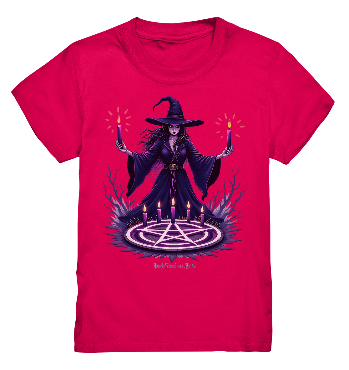 Hexen Illustration mit lila Kerzen und Pentagramm - Kids Premium Shirt | Kids & Babys | Dark Shadows Arts