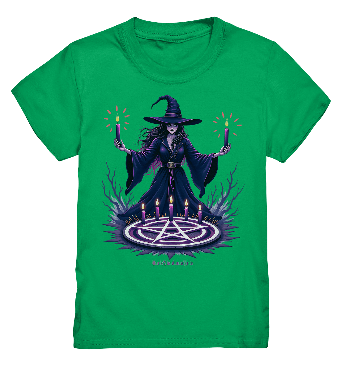 Hexen Illustration mit lila Kerzen und Pentagramm - Kids Premium Shirt | Kids & Babys | Dark Shadows Arts