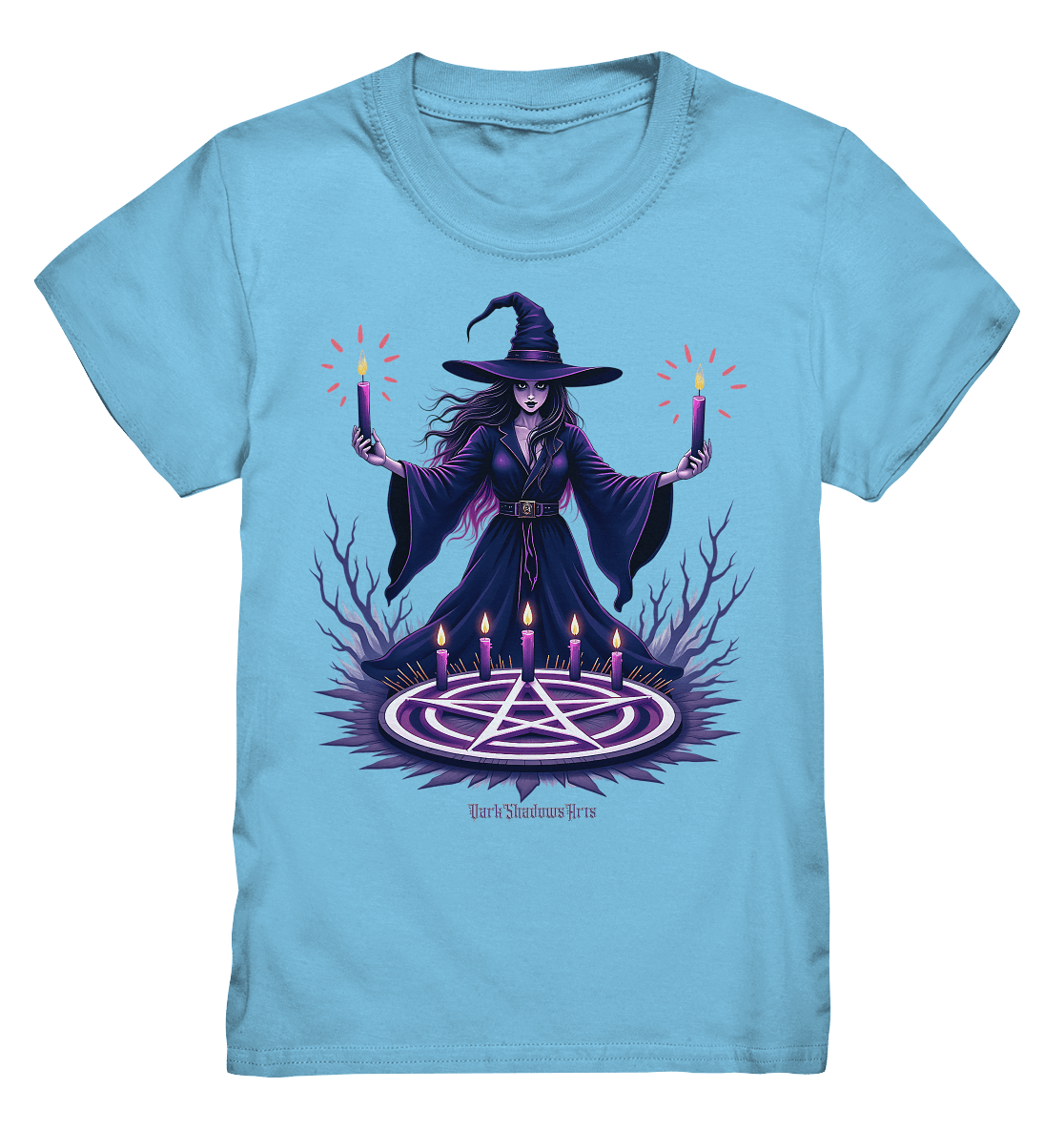 Hexen Illustration mit lila Kerzen und Pentagramm - Kids Premium Shirt | Kids & Babys | Dark Shadows Arts