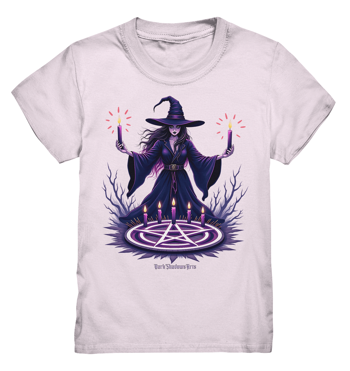 Hexen Illustration mit lila Kerzen und Pentagramm - Kids Premium Shirt | Kids & Babys | Dark Shadows Arts