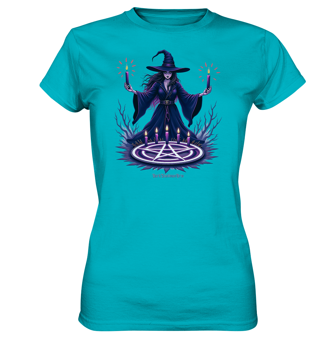 Hexen Illustration mit lila Kerzen und Pentagramm - Ladies Premium Shirt | Lady - Shirts | Dark Shadows Arts