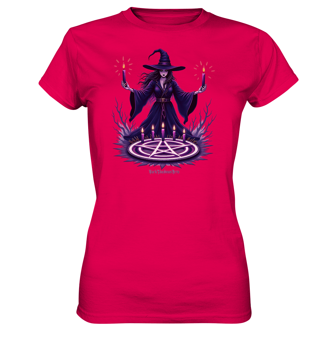 Hexen Illustration mit lila Kerzen und Pentagramm - Ladies Premium Shirt | Lady - Shirts | Dark Shadows Arts