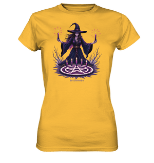 Hexen Illustration mit lila Kerzen und Pentagramm - Ladies Premium Shirt | Lady - Shirts | Dark Shadows Arts
