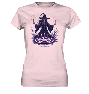 Hexen Illustration mit lila Kerzen und Pentagramm - Ladies Premium Shirt | Lady - Shirts | Dark Shadows Arts
