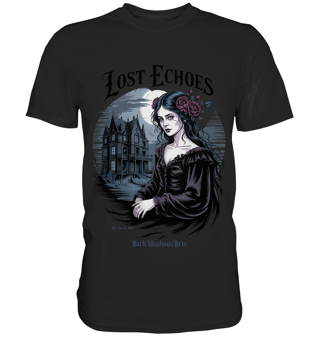 Lost Echoes – Geisterhafte Schönheit vor verlassener Villa im Gothic - Stil - Premium Shirt | Unisex - Shirts | Dark Shadows Arts