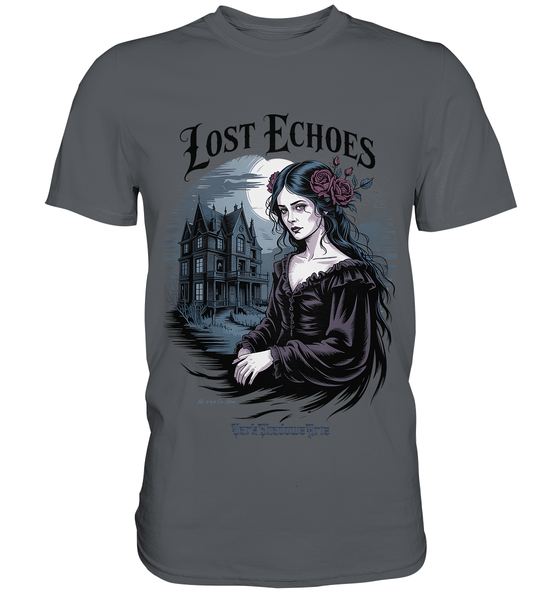 Lost Echoes – Geisterhafte Schönheit vor verlassener Villa im Gothic - Stil - Premium Shirt | Unisex - Shirts | Dark Shadows Arts