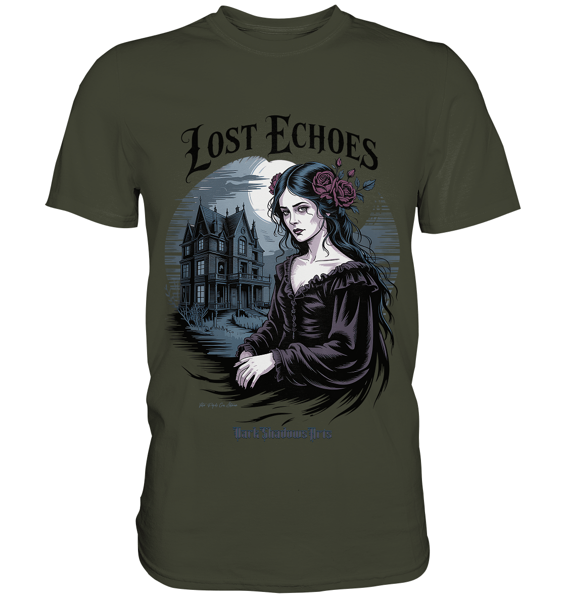 Lost Echoes – Geisterhafte Schönheit vor verlassener Villa im Gothic - Stil - Premium Shirt | Unisex - Shirts | Dark Shadows Arts